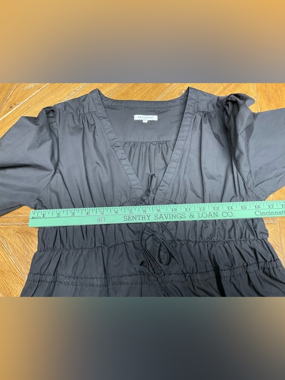Crescent Black Cotton Maxi Dress Large Long Sleeve Drawstring Waist - Picture 9 of 10